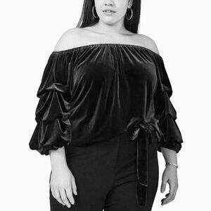MSK Women’s Elegant Black Off-Shoulder Velvet Blouse Size L